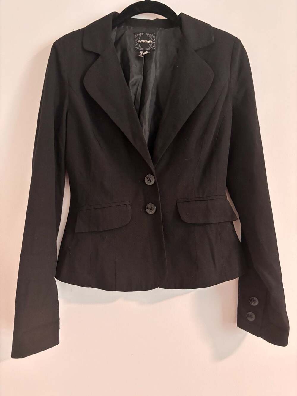Mymichelle Blazer Size S Black Two Button Tailored Peplum Jacket